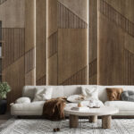 Fototapet Panouri texturate din lemn cu design geometric.