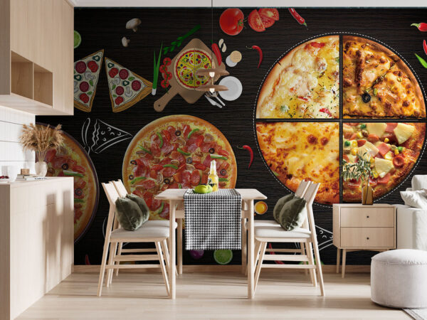 Varietate delicioasă de felii de pizza Fototapet Varietate delicioasă de felii de pizza