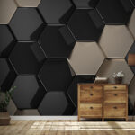Fototapet Model hexagonal în negru și bej