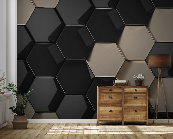 Fototapet Model hexagonal în negru și bej