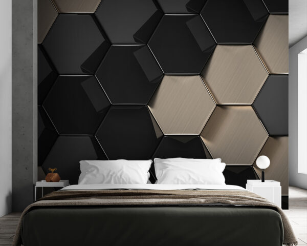 Model hexagonal în negru și bej Fototapet Model hexagonal în negru și bej