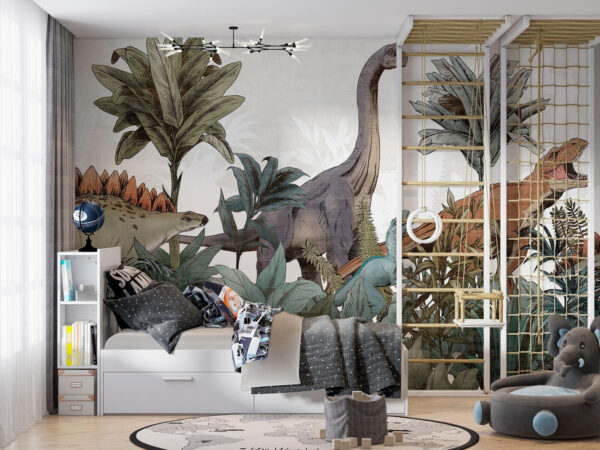 Fototapet Fototapet Dinozauri care se plimbă prin frunzișul luxuriant. (SKU: u96938)