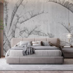 Fototapet Model de frunze tropicale pe perete de beton.