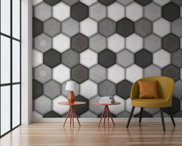 Hexagon gri cu fundal alb Fototapet Hexagon gri cu fundal alb