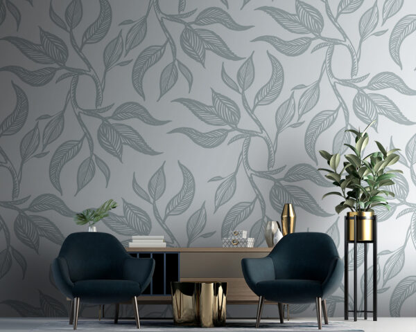 Fototapet Model de frunze pe un fundal alb