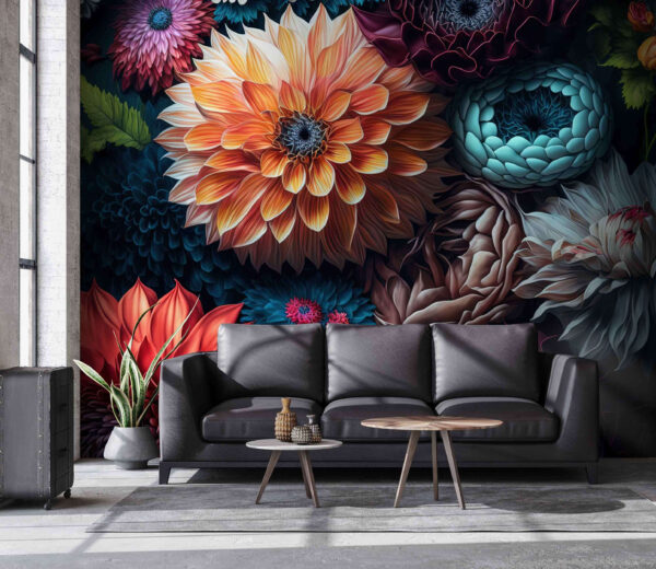 Flori colorate care înfloresc cu eleganță Fototapet Flori colorate care înfloresc cu eleganță