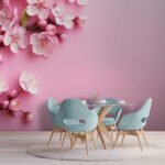 Fototapet Flori roz pe fundal pastel