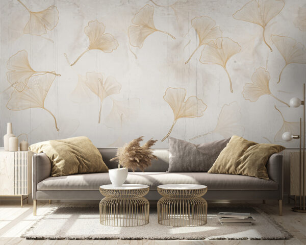 Fototapet Frunzele delicate dansează pe pânza palidă