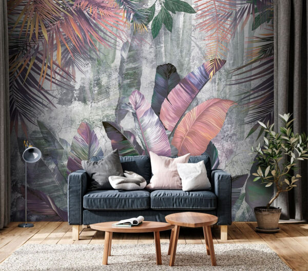 Fototapet Frunze tropicale colorate pe perete