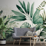Fototapet Ilustrație cu frunze tropicale în verde.