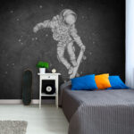 Fototapet Astronaut skateboarding prin spațiu.
