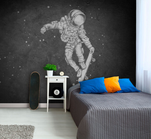 Astronaut skateboarding prin spațiu Fototapet Astronaut skateboarding prin spațiu