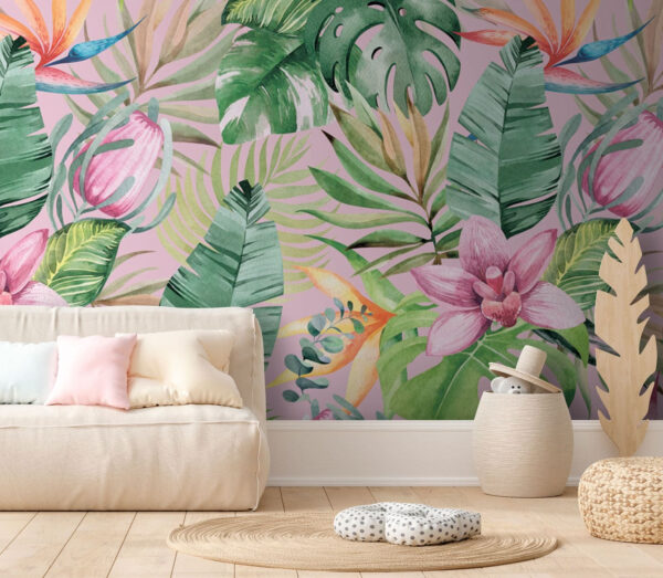 Fototapet Model de frunze și flori tropicale