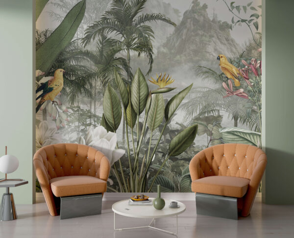 Paradis tropical cu păsări vibrante Fototapet Paradis tropical cu păsări vibrante