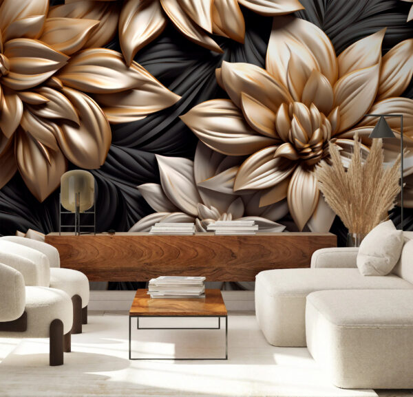Design elegant de artă florală metalică Fototapet Design elegant de artă florală metalică