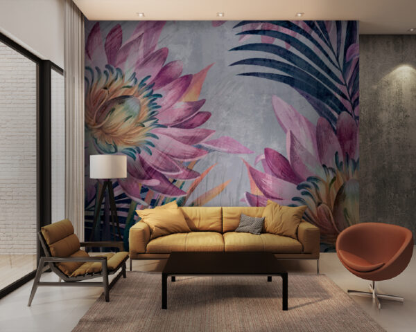 Lucrare de artă florală vibrantă cu vibrații tropicale Fototapet Lucrare de artă florală vibrantă cu vibrații tropicale