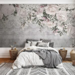 Fototapet Design vintage floral cu dantelă și trandafiri.