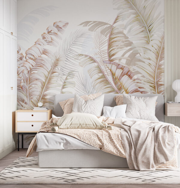 Frunze tropicale în nuanțe delicate Fototapet Frunze tropicale în nuanțe delicate