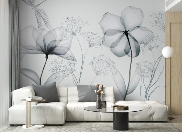 Flori delicate în design monocrom Fototapet Flori delicate în design monocrom