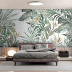 Fototapet Frunze tropicale cu flori delicate.