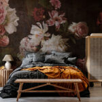 Fototapet Model floral vintage cu fundal întunecat.