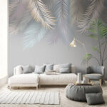 Fototapet Design abstract pastel cu frunze de palmier