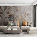 Fototapet Eleganță florală metalică pe fundal pastel.