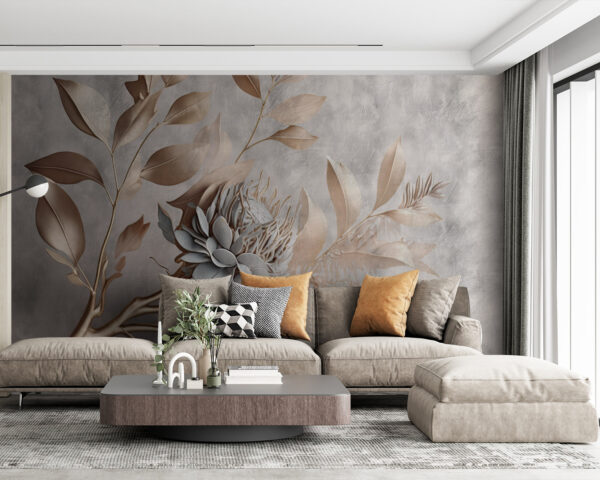 Eleganță florală metalică pe fundal pastel Fototapet Eleganță florală metalică pe fundal pastel