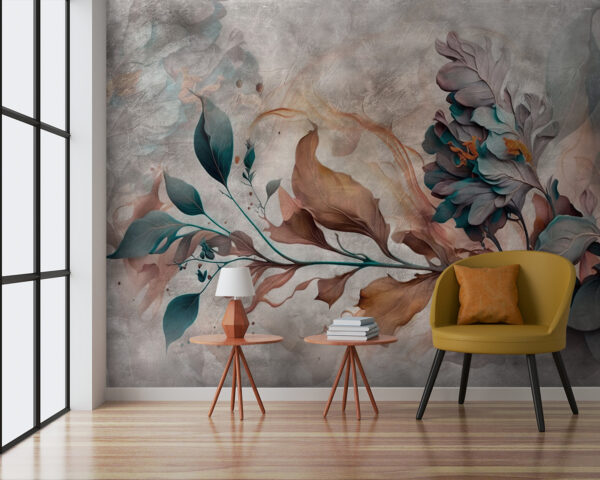Artă florală abstractă cu frunze spiralate Fototapet Artă florală abstractă cu frunze spiralate