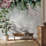 Fototapet Design cu frunze și flori tropicale.
