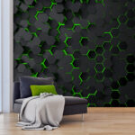 Fototapet Hexagoane negre cu lumină verde
