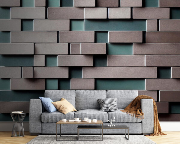 Model de cărămidă cu accente teal Fototapet Model de cărămidă cu accente teal
