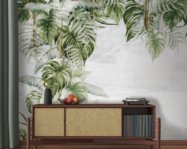 Frunze tropicale pe fundal moale Fototapet Frunze tropicale pe fundal moale