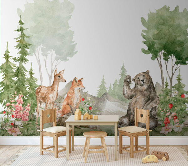 Animale din pădure care se salută călduros Fototapet Animale din pădure care se salută călduros