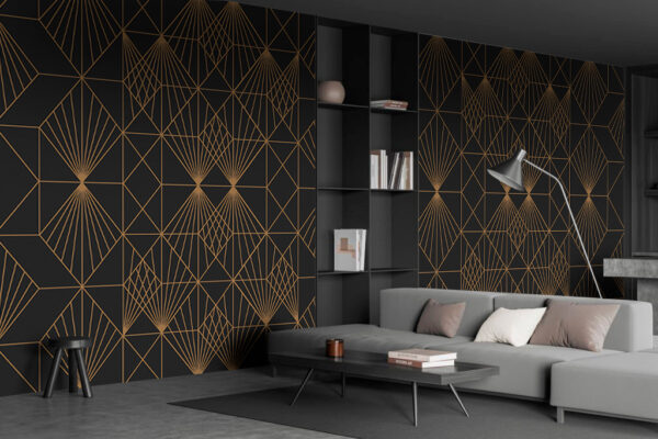 Model geometric complicat pe negru Fototapet Model geometric complicat pe negru
