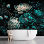 Fototapet Florile vibrante înfloresc în nuanțe de teal.