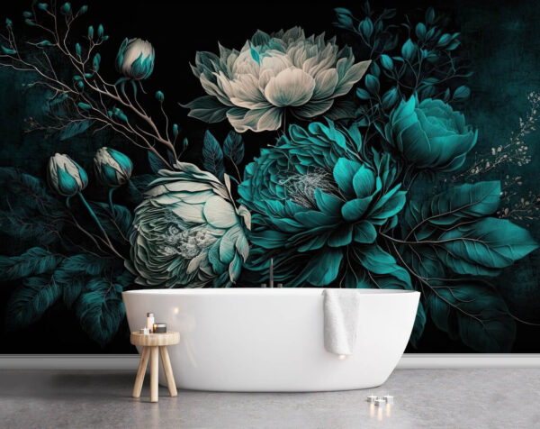 Florile vibrante înfloresc în nuanțe de teal Fototapet Florile vibrante înfloresc în nuanțe de teal