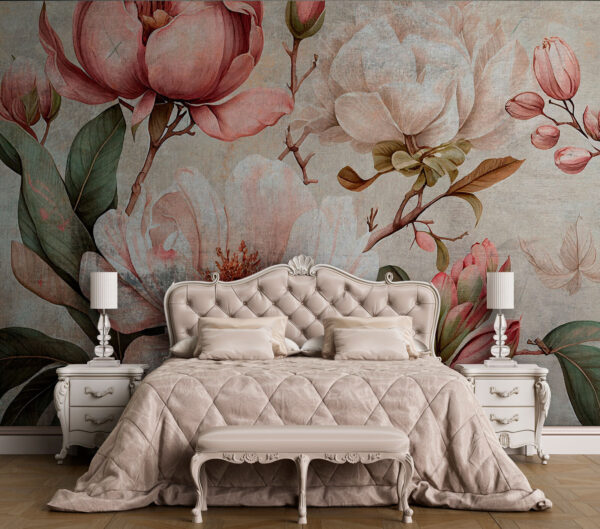 Ilustrație florală vintage cu magnolii Fototapet Ilustrație florală vintage cu magnolii