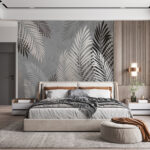 Fototapet Frunze decorative de palmier pe fundal gri.