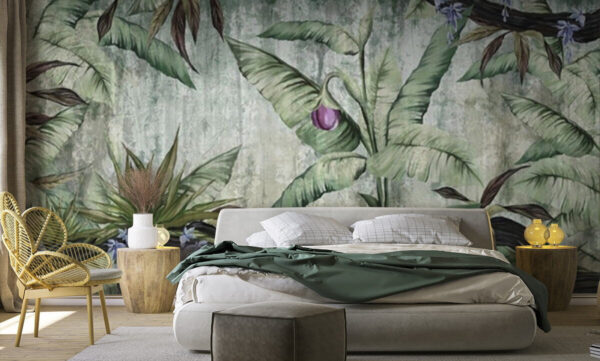 Frunziș tropical cu floare mov Fototapet Frunziș tropical cu floare mov