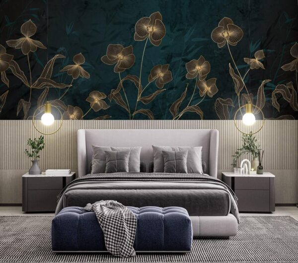 Design floral elegant pe fundal închis Fototapet Design floral elegant pe fundal închis
