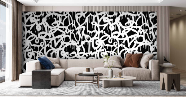 Graffiti alb-negru Fototapet Graffiti alb-negru