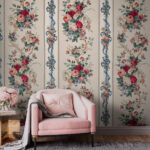 Fototapet Model floral cu dungi verticale.