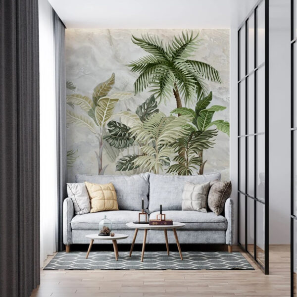 Frunziș tropical pe un fundal texturat Fototapet Frunziș tropical pe un fundal texturat