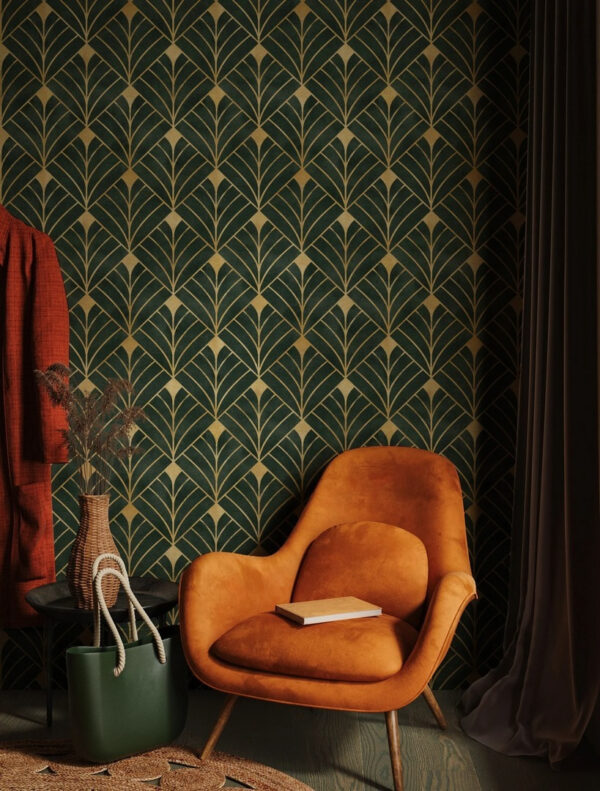 Model elegant de design geometric cu frunze Fototapet Model elegant de design geometric cu frunze