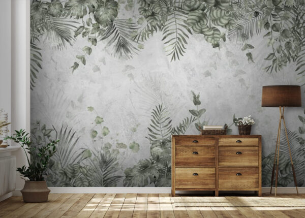 Frunze tropicale pe fundal texturat Fototapet Frunze tropicale pe fundal texturat