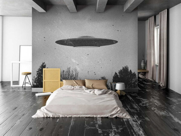 UFO zboară peste copaci Fototapet UFO zboară peste copaci