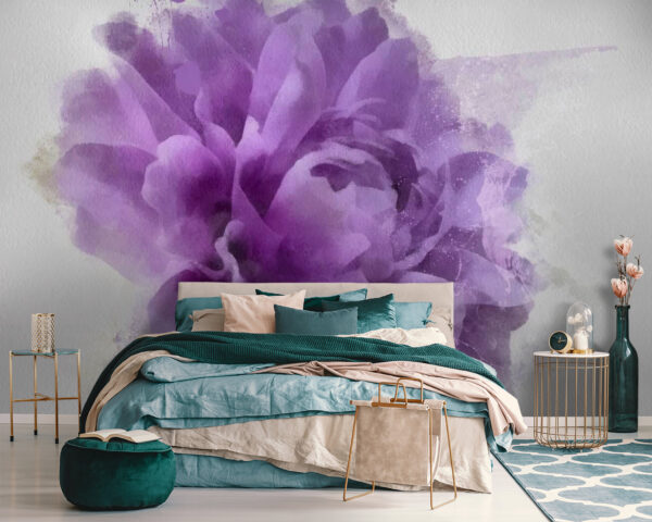 Floare violet cu stropi de vopsea Fototapet Floare violet cu stropi de vopsea