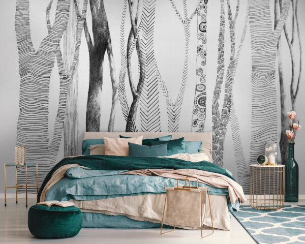 Fototapet Desen de copaci cu linii pe ea