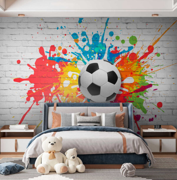 Negru și alb minge de fotbal pe un fundal colorat Fototapet Negru și alb minge de fotbal pe un fundal colorat